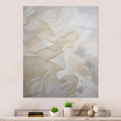 Gold and Grey Linear Expressions II - Minimalism Line Art Metal Wall Decor