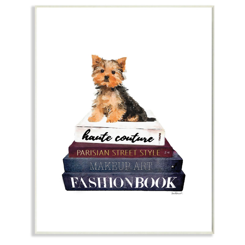 « mode designer pet dog bookstack », impression, Plaque murale, H 15 po x l 10 po