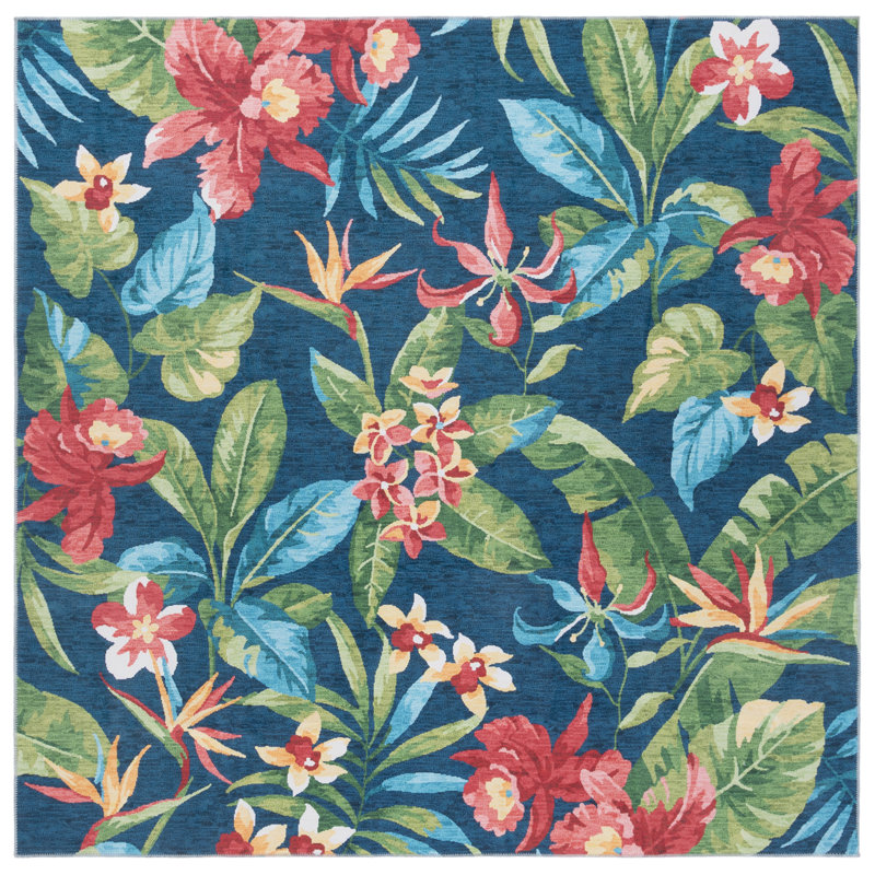 Caralina Performance Machine Washable Floral Rug, Square 6'