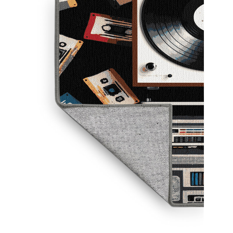  Washable Record Player and Cassette Tapes Music Area Rug, Rectangle 2' x 3'