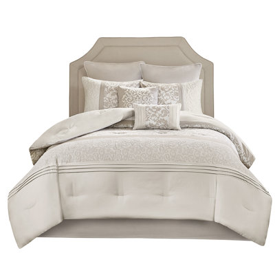 King Comforter 8 Pieces - Embroidery Luxury Filling , Printed, Details Bedroom Includes Comforter, , 2 Shams, Euro Decorative Pillows Machine Washable And Wrinkle- Embroidered Grace