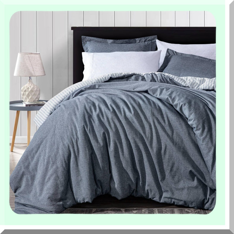Light Denim Comfort Chambray Twin Set - Soft & Breathable 2-Piece Lightweight Comforter with Reversible Chalk Stripe Design for All Seasons - Yarn Dyed Texture