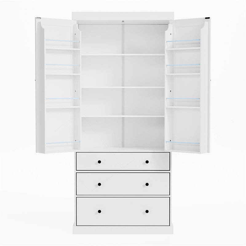 Garde-manger de style campagnard, grande armoire autoportante avec tablettes réglables et plusieurs options de rangement pour une organisation efficace