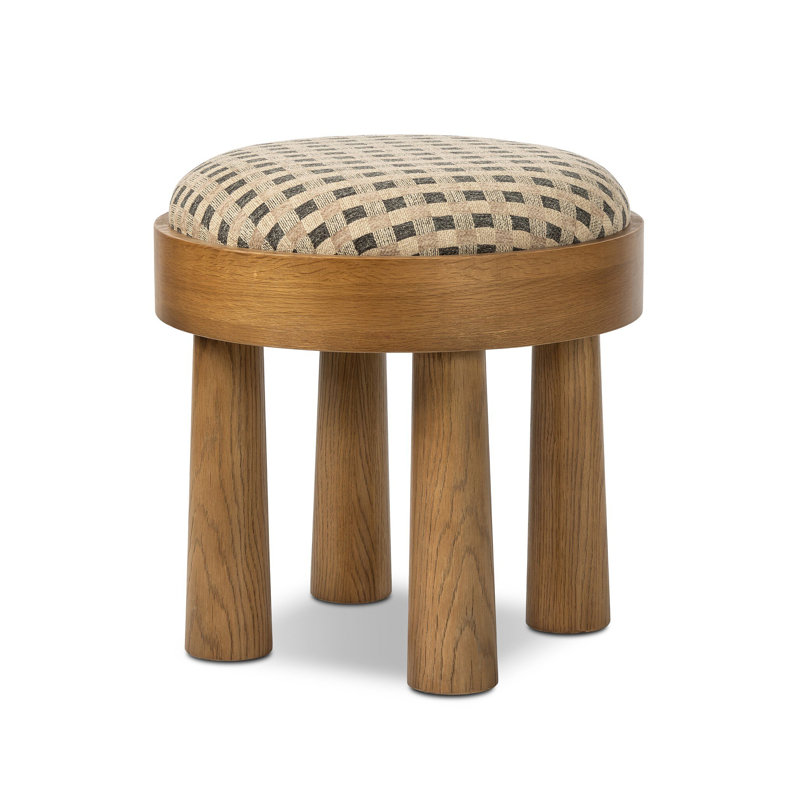 LOUISE Upholstered Accent Stool, Warm Oak, Firefinch Fawn
