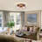 16.5" 3-Light Rustic Farmhouse Flush Mount Ceiling Light with Hammered Amber Glass, Solid Oak Canopy, E26 LED Compatible