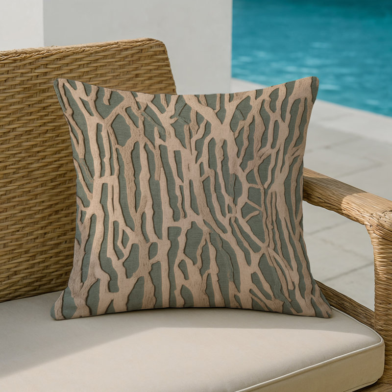 Coussin d'intérieur et d'extérieur, Carré 20 po, Beige / abstrait 2