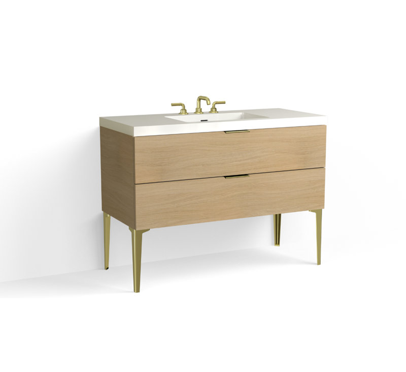 Avila 48" W Freestanding Single Bathroom Vanity with Dean Leg, Satin Nickel, Matte White/8" Widespread, Biondo