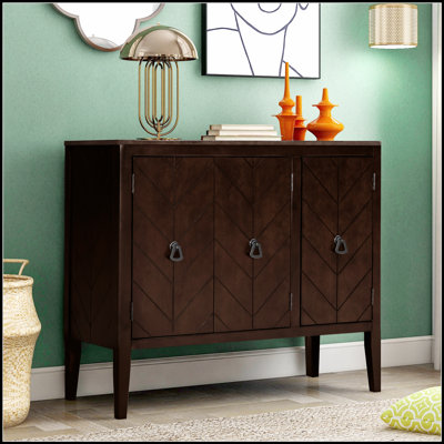 Buffet de rangement réglable avec 3 poignées rétro en métal et 4 pieds en pin, parfait pour le vestibule, le salon, le bureau et la salle à manger