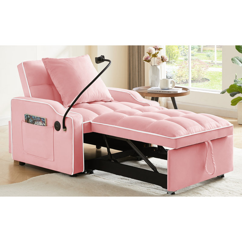 Canapé-lit, canapé-lit convertible 3 en 1 avec dossier réglable, support pour téléphone et USB, type C, fauteuil inclinable réglable, fauteuil pour salon, chambre à coucher, petit espace