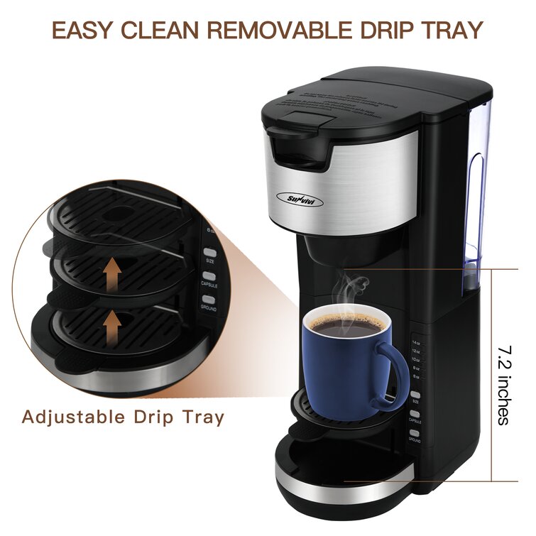 SUNVIVI 2023 Upgrade Single Serve Brew Coffee Maker Machine 6 to 14 oz  Reservoir, Auto Shut-off, Compatible with K Cup Pod & Ground Coffee, Red