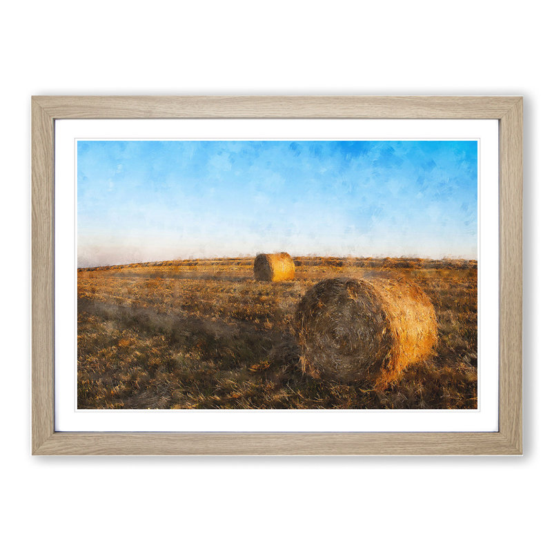 Hay Bales on a Field - Picture Frame Graphic Art, 36cm H x 48cm W x 2cm D, Oak Framed