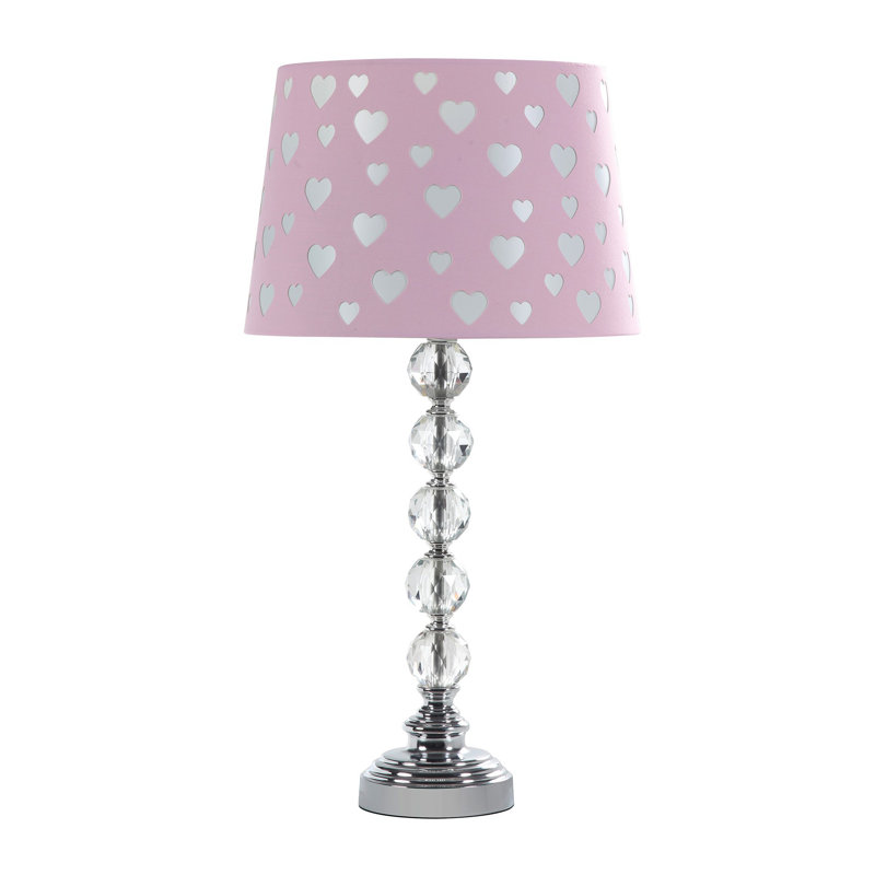 Lampe de table 22 "en cristal avec abat-jour rose et blanc