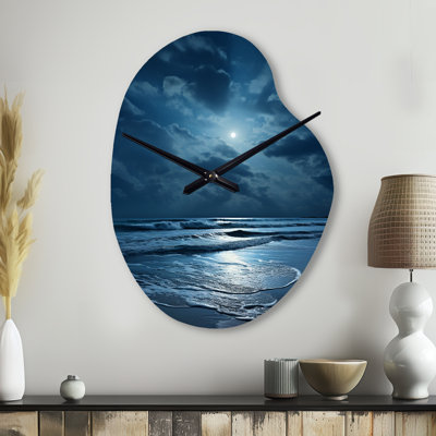Beach Photo Serene Moonlight I - Horloge de plage en forme unique, horloge asymétrique
