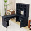 Bureau d'ordinateur en L 2 en 1 avec armoire de rangement, tiroirs, tablettes ouvertes et station de charge intégrée-1714406309