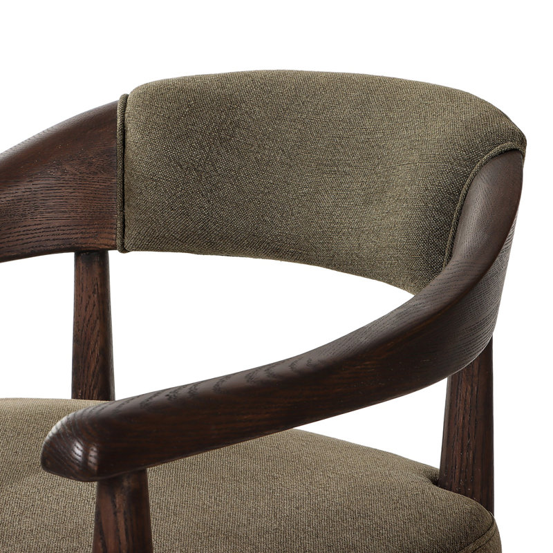 Dane Upholstered Bar Stool with Solid Wood Frame, Broadway Olive Linen