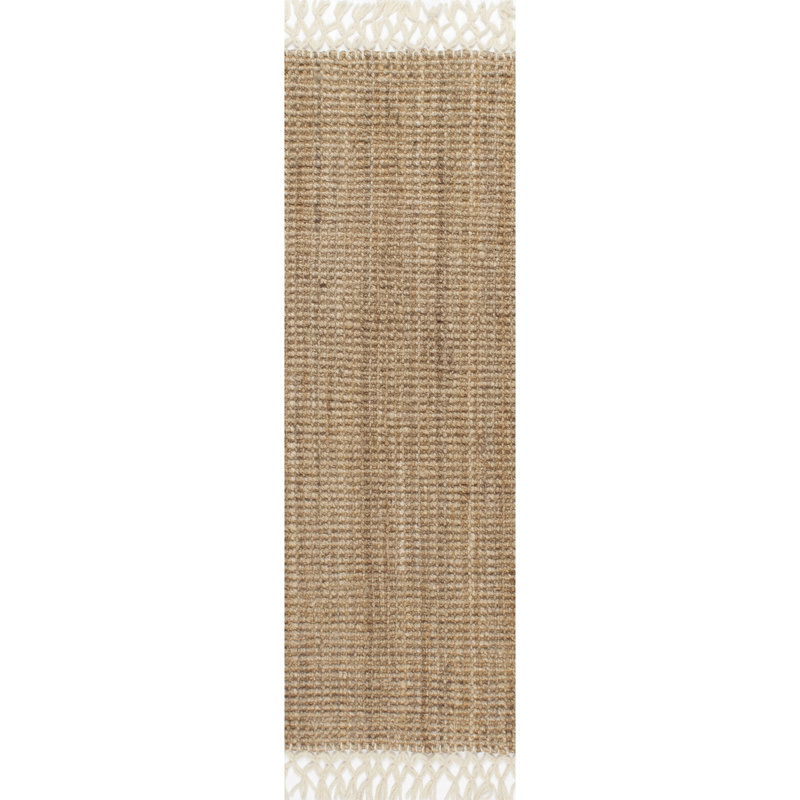 Werts Handmade Tufted Farmhouse Jute Tasseled Brown Rug, Rectangle 9'6" x 13'6"