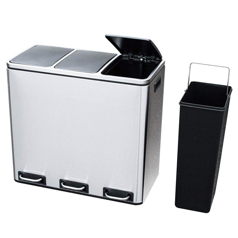 Neringa Stainless Steel Step On Multi-Compartment Rubbish & Recycling Bin - 54L