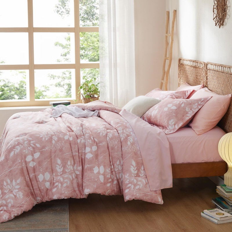 Bedsure Bed in a Bag - Reversible Flroal & Plant Pattern Printed with Comforters, Sheets, Pillowcases & Shams, 89GSM