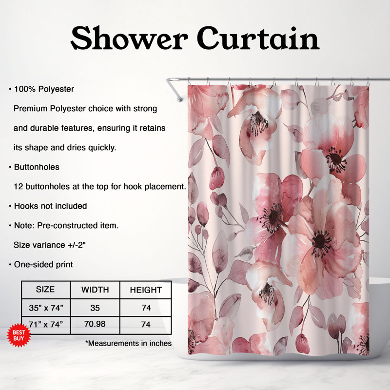 Rideau de douche standard 1 pièce, H 74 po x l 71 po