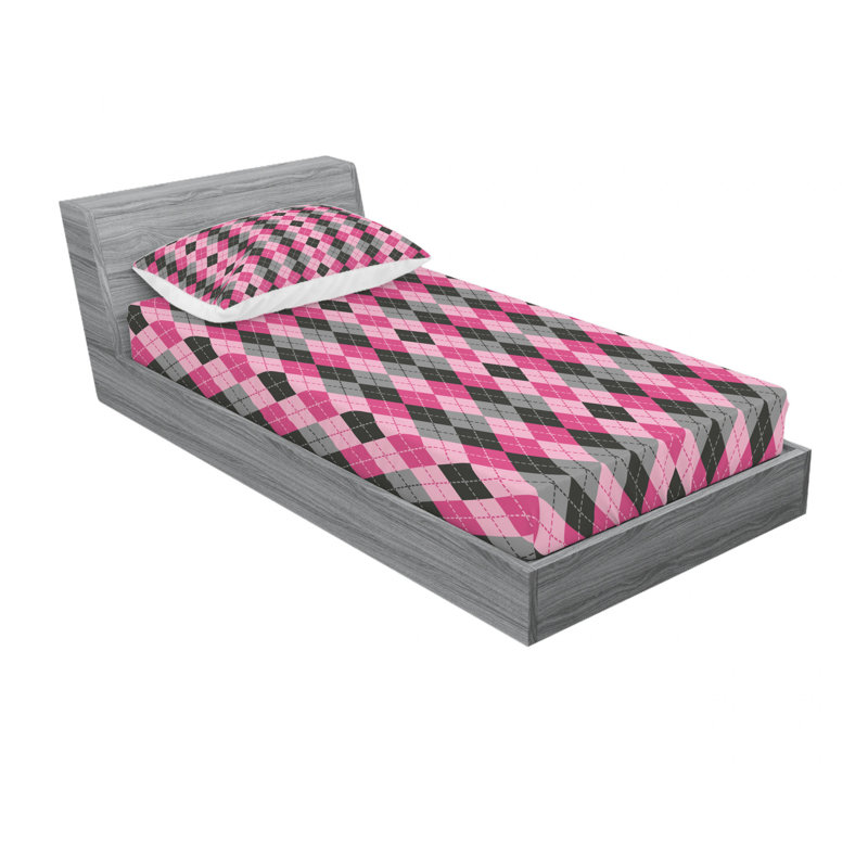 Ensemble de draps à rayures argyle motif diamants et losanges, Ensemble de draps pour lit simple TG avec drap-hou