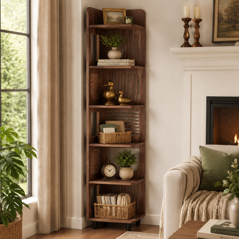 71.9'' H X 15.8'' W 6-Tier Tall Corner Bookshelf Bookcase, Brown