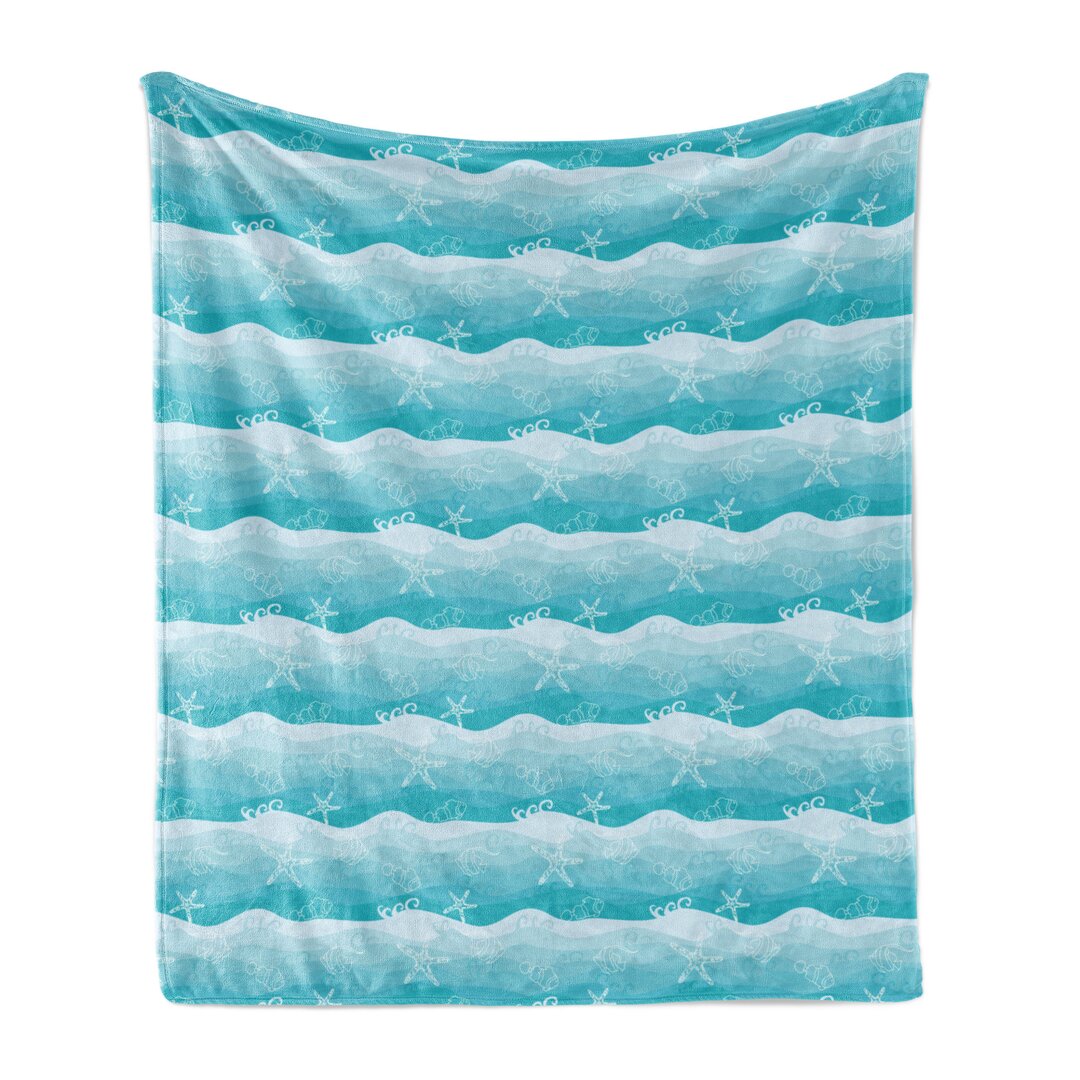 Weich Flanell Fleece Decke, Fische auf Ombre Meer Wellen, Nautisch, Baby Blue Blau