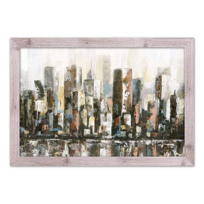 Paysage urbain réfléchissant - Peinture, H 24 po x l 36 po x P 0,75 po, Cadre photo blanc en acrylique