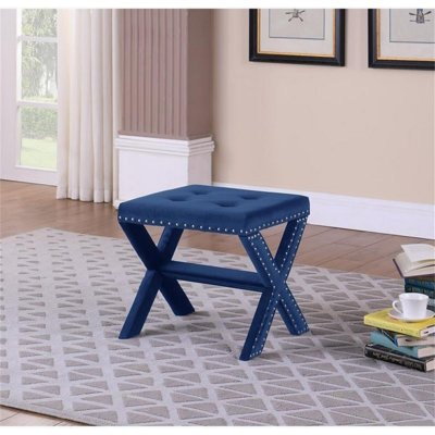 Banc d'appoint rembourré en velours avec garniture cloutée, banc de siège capitonné pour salon d'entrée, bleu