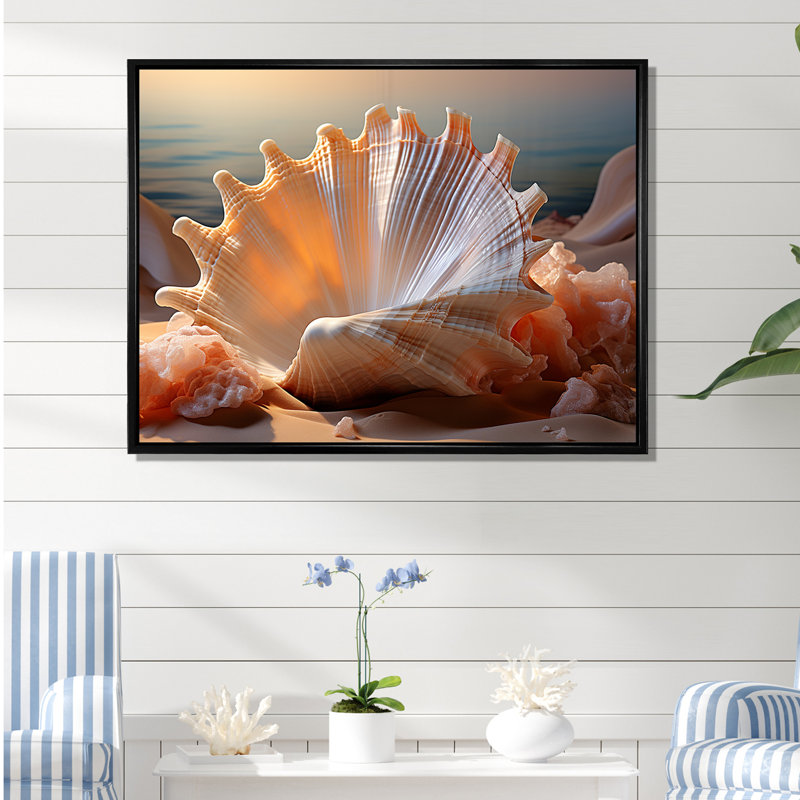 Coquille opulente symbolique I sur toile, Cadre flottant noir, 30" H x 40" W