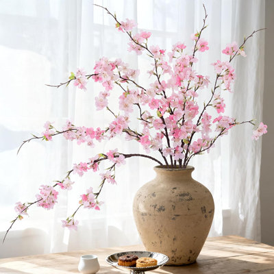 12 branches de cerisier en soie réalistes, pétales faits à la main pour des arrangements de vases, décor floral intérieur / extérieur printemps / hiver