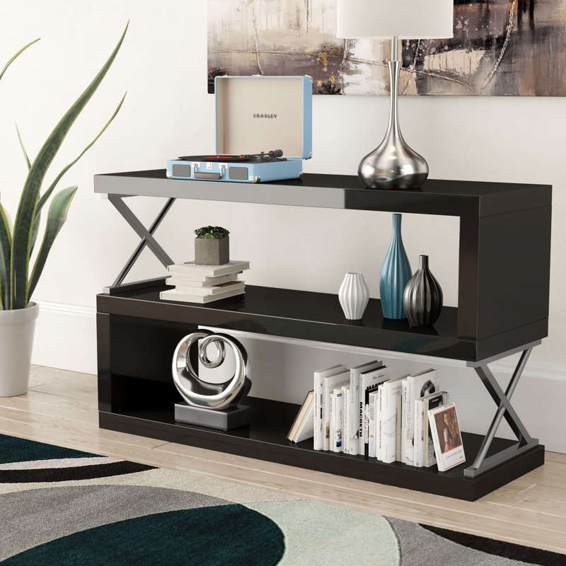 Telma Geometric Display Bookcase with Open Back, Black, (4 Shelves) 54.38" H x 47'' W x 15.5" D