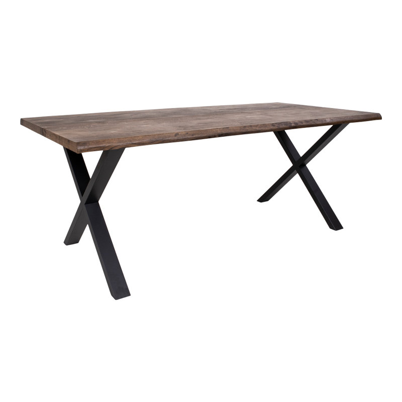 Elsass Oak Solid Wood Top Metal Base Dining Table, Brown