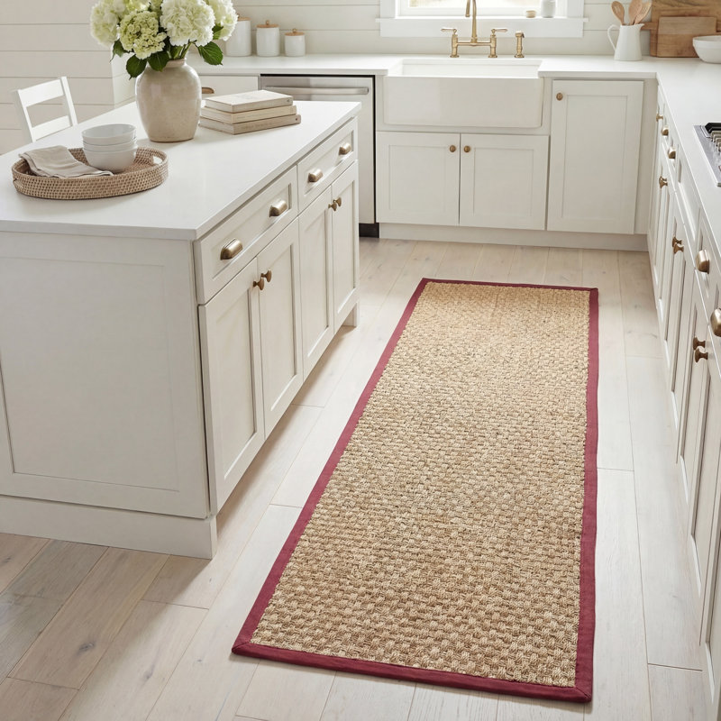 Tapis Debroh en fibres naturelles/rouges, couleur unie jonc de mer, Tapis de couloir 2 pi 6 po x 6 pi