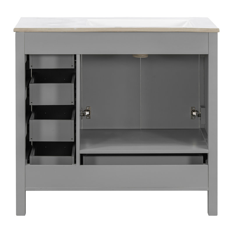 Ensemble de meuble-lavabo 36 po avec lavabo en céramique, armoire de rangement abondante, 2 portes à fermeture en douceur et 5 tiroirs (ancien SKU: N729P183735E)