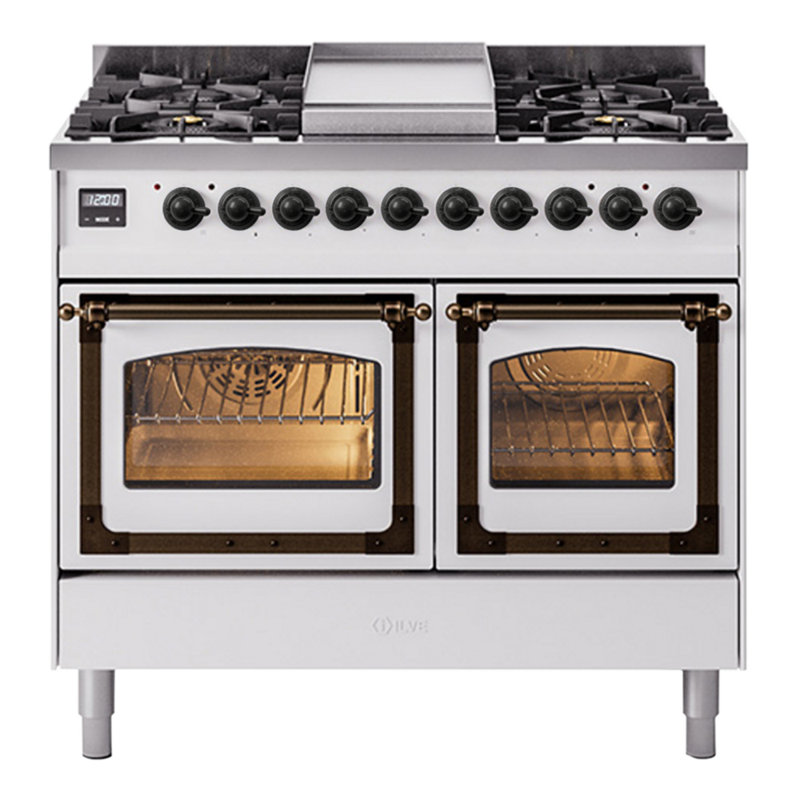 ILVE Nostalgie II Noblesse 40 in Dual Fuel Range, White/Bronze, Natural Gas