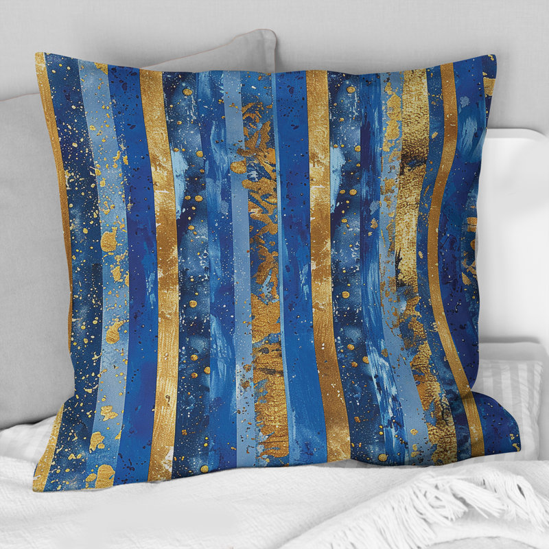 Coussin décoratif Sparkling Stripes - Glam, Bleu / doré, H 16 po x l 16 po