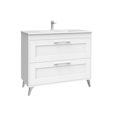 Rose C80F Free Standing Bathroom Vanity Unit in Matte White with Polished Chrome Handles