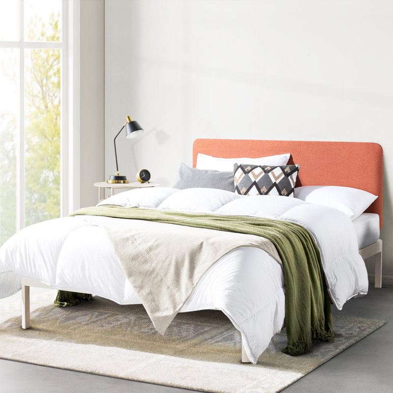 Kert Upholstered Metal Platform Bed, King, Coral