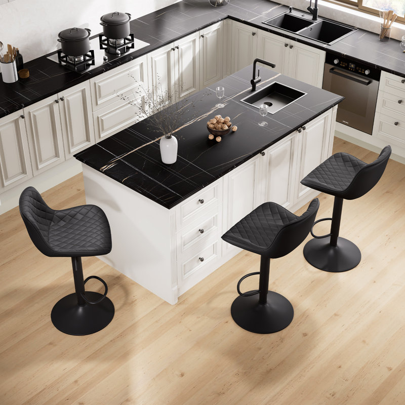Lougene Swivel Adjustable Height Faux Leather Modern Bar Stools Upholstered Counter Stool, Black