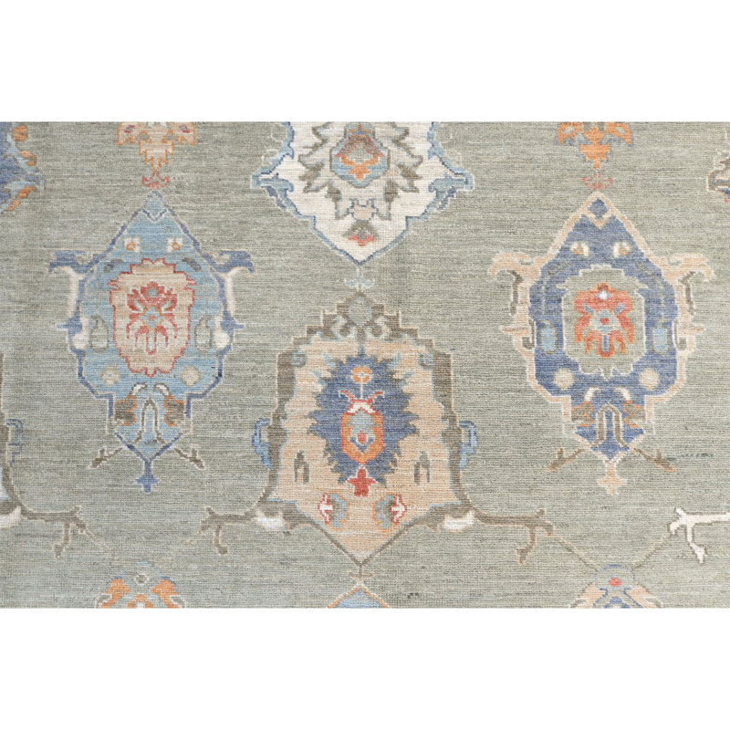 High-Quality Hand-Knotted Light Green Area Rug, Rectangle 10'2" x 13'9"