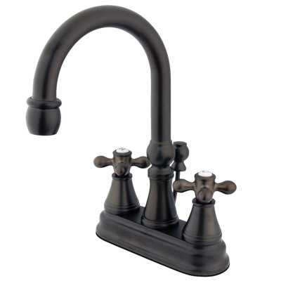 Kingston Brass Restoration Two-Handle 3-Hole Deck Mount 4" Centerset Bathroom Faucet with Brass Pop-Up