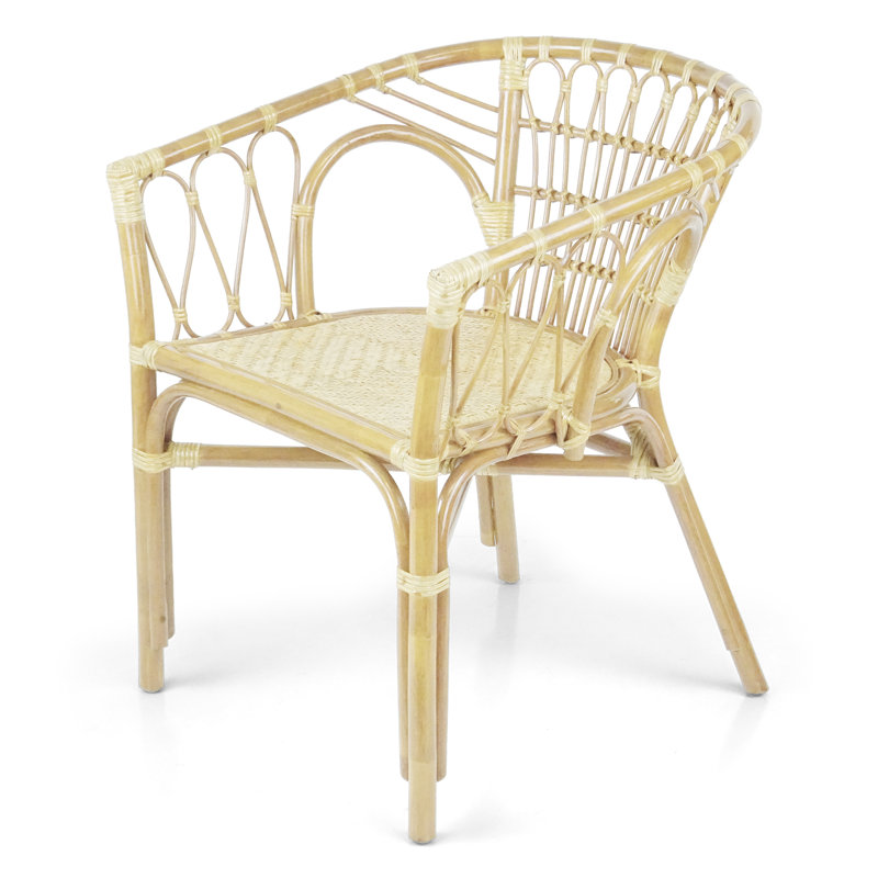 Nevada Natural Rattan Indoor Dining Chair, Handmade Wicker Armchair, Coastal & Bohemian Style Accent Seating For Dining Or Living Rooms, Natural Color