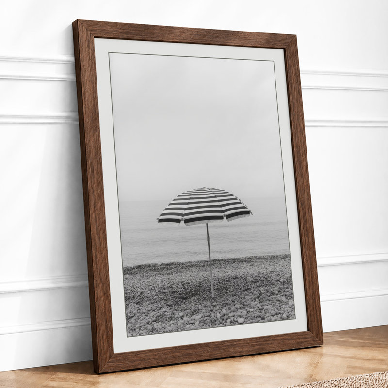 Solitary Umbrella Minimalist - Framed Print, Walnut, A4 - 29.7 x 21.0 cm