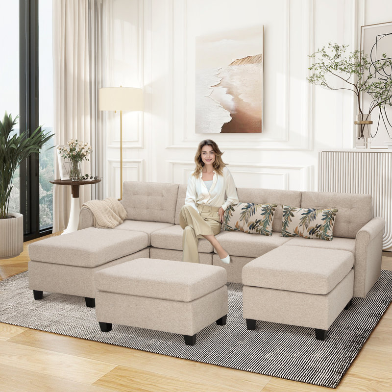 7 - Piece Upholstered Sectional Sofa With With Under Seat Storage, White