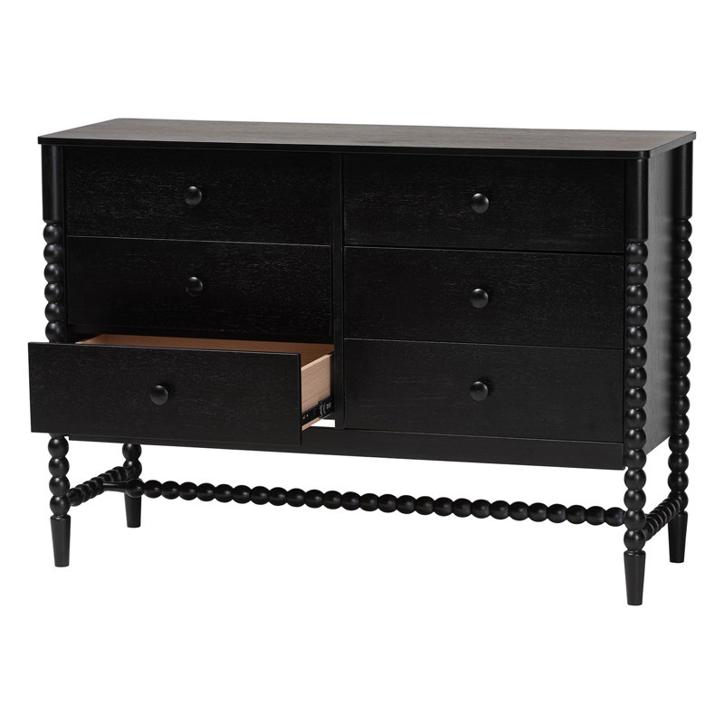 Commode à 6 tiroirs avec cadre perlé et base surélevée pour chambre Baxton Studio Brantley, Noir