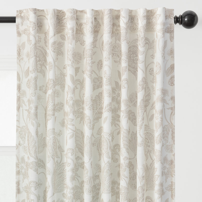 Plainsboro Floral Semi-Sheer Rod Pocket Curtain Panels, 52" W x 63" L, Tan