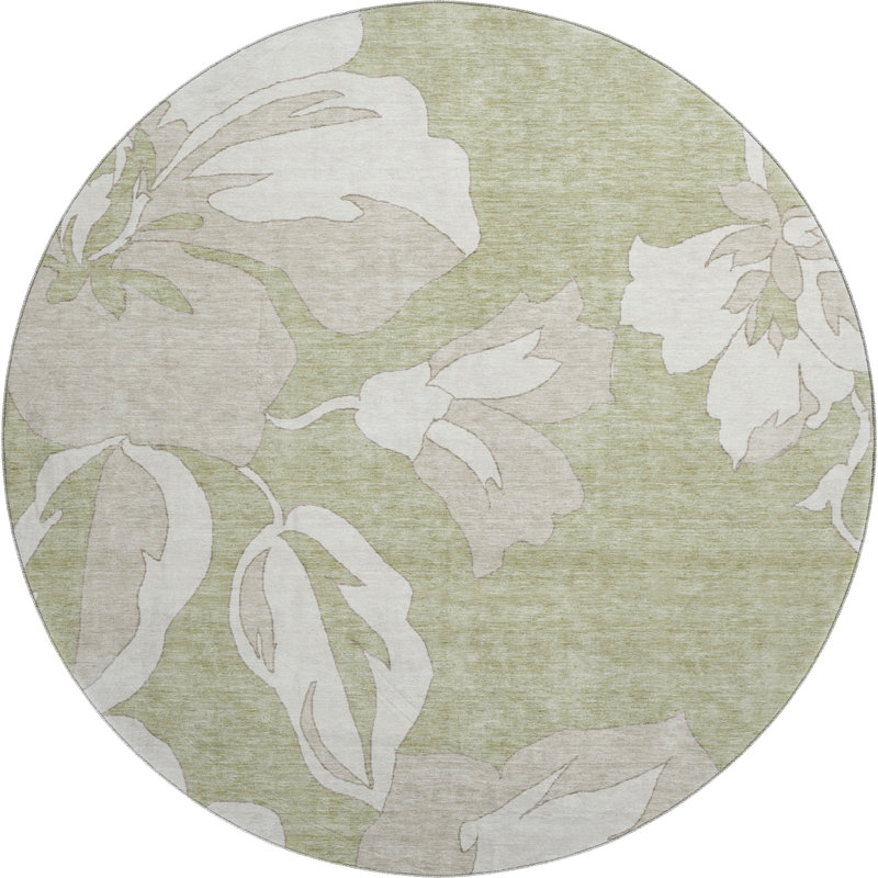 Premium Machine Washable Prisco Aloe Rug, Round 8'