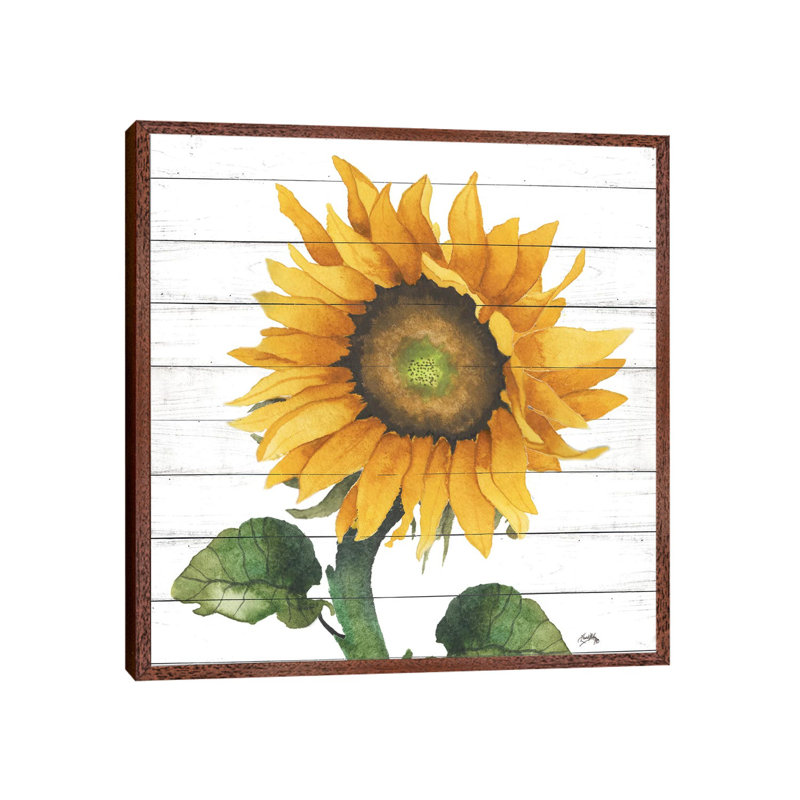 Happy Sunflower II by Elizabeth Medley - Painting on Canvas, 93.98cm H x 93.98cm W x 3.81cm D, Classic Brown Wood Framed