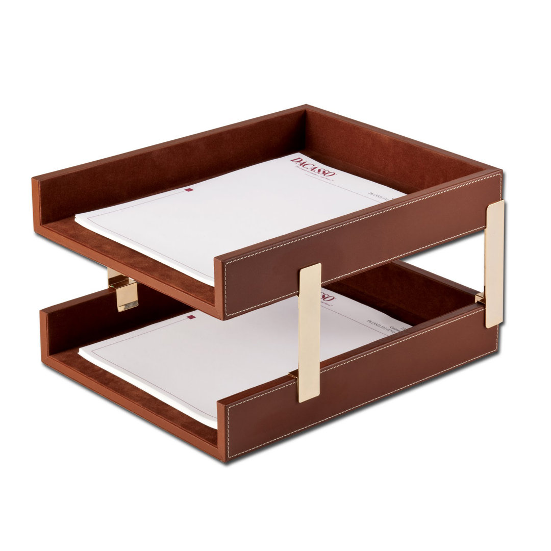 Leather Double Letter Tray Dacasso