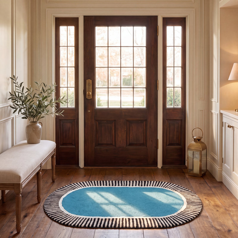 Fifth Avenue Hand Tufted Wool/Viscose/Cotton Rug in Blue/Black, Oval 5' x 8'